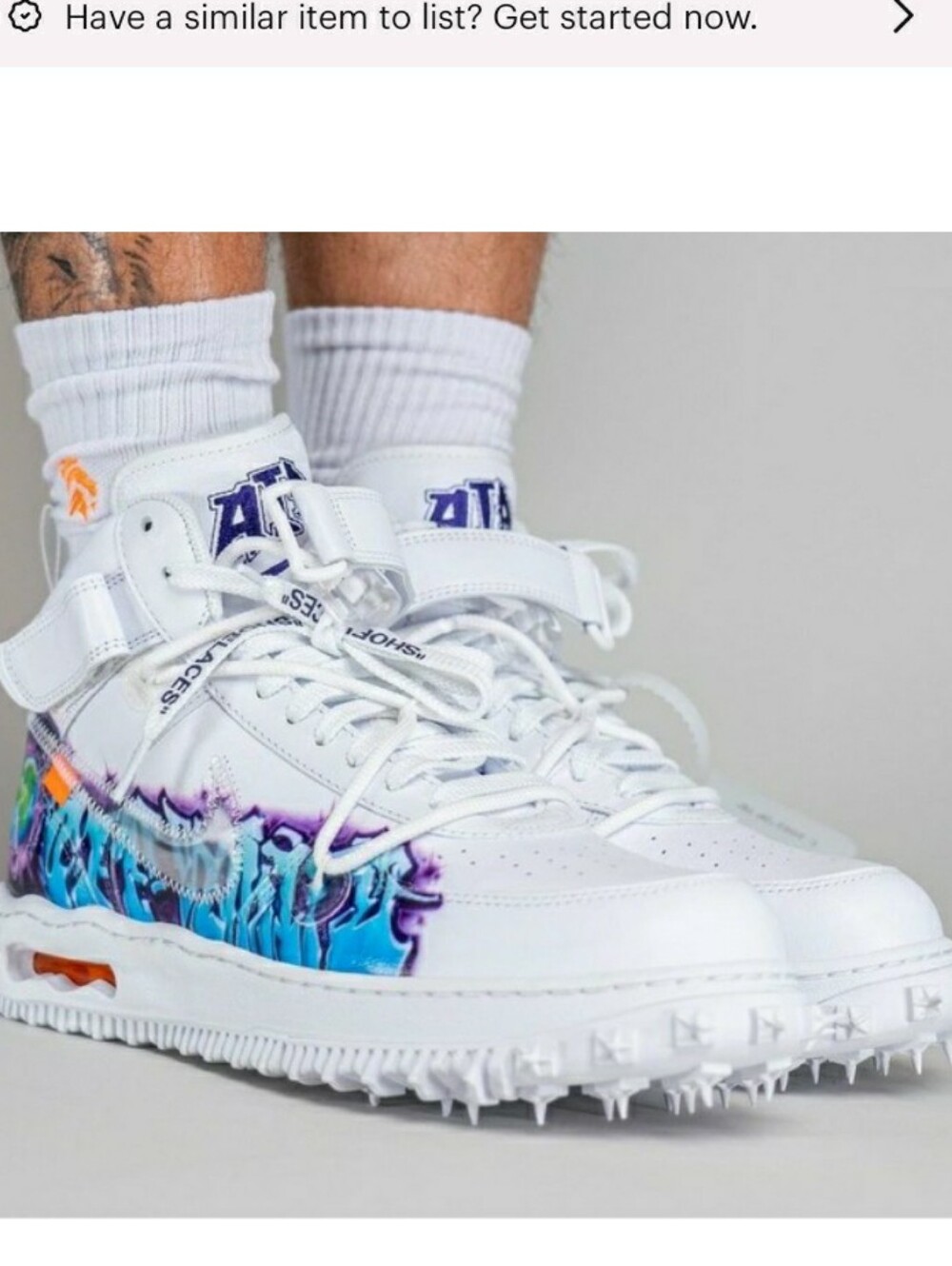 New In Box Nike x Off White graffiti Air Force 1 mid SP leather sneaker Mens 7